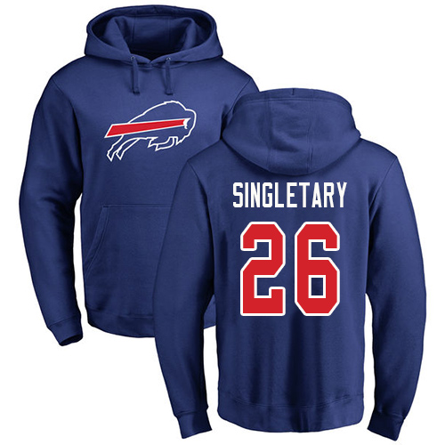 Men NFL Buffalo Bills #26 Devin Singletary Royal Blue Name and Number Logo Pullover Hoodie Sweatshirt